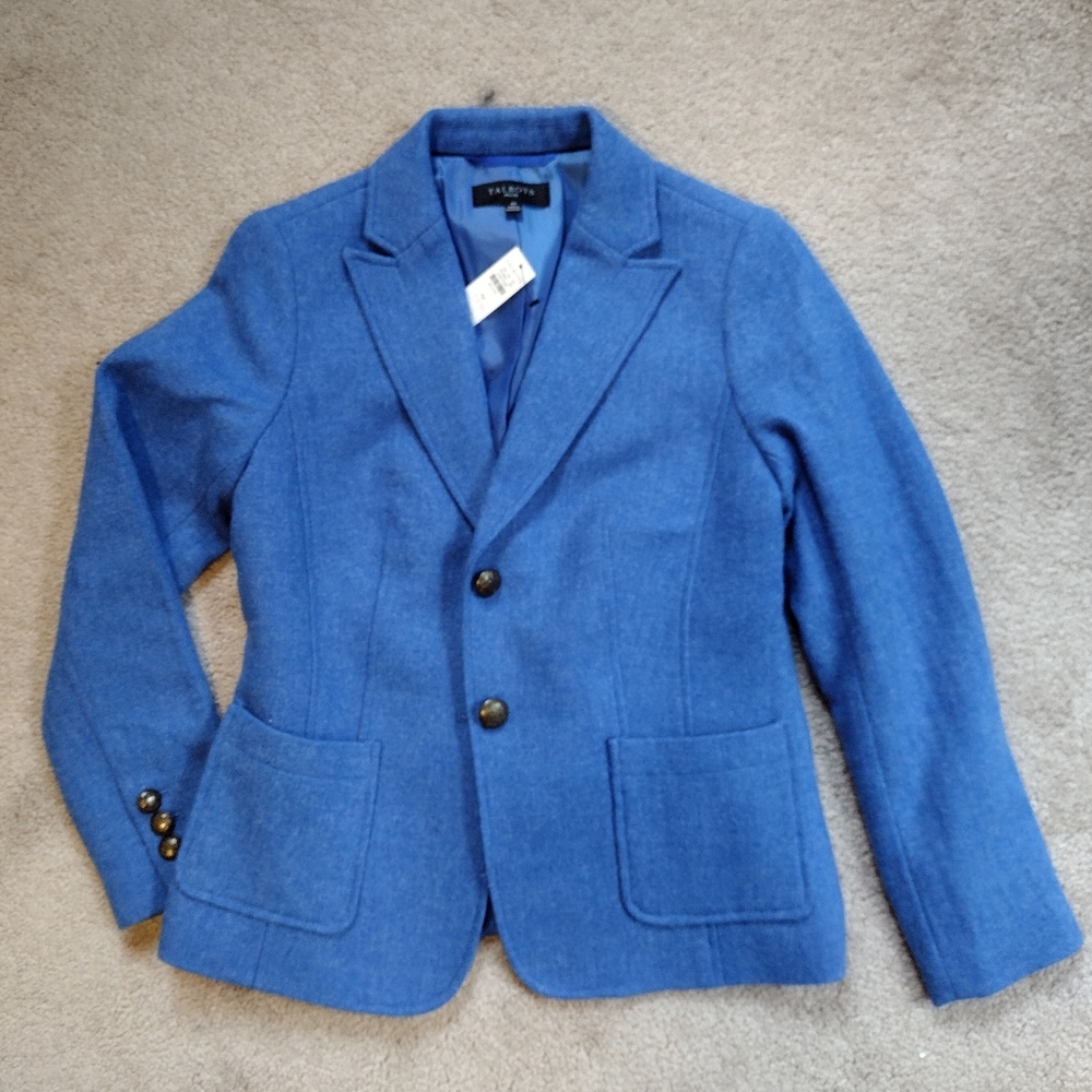NWT Talbots Blazer Blue Suit Jacket Single Breasted Women's Size 4P Wool Blend